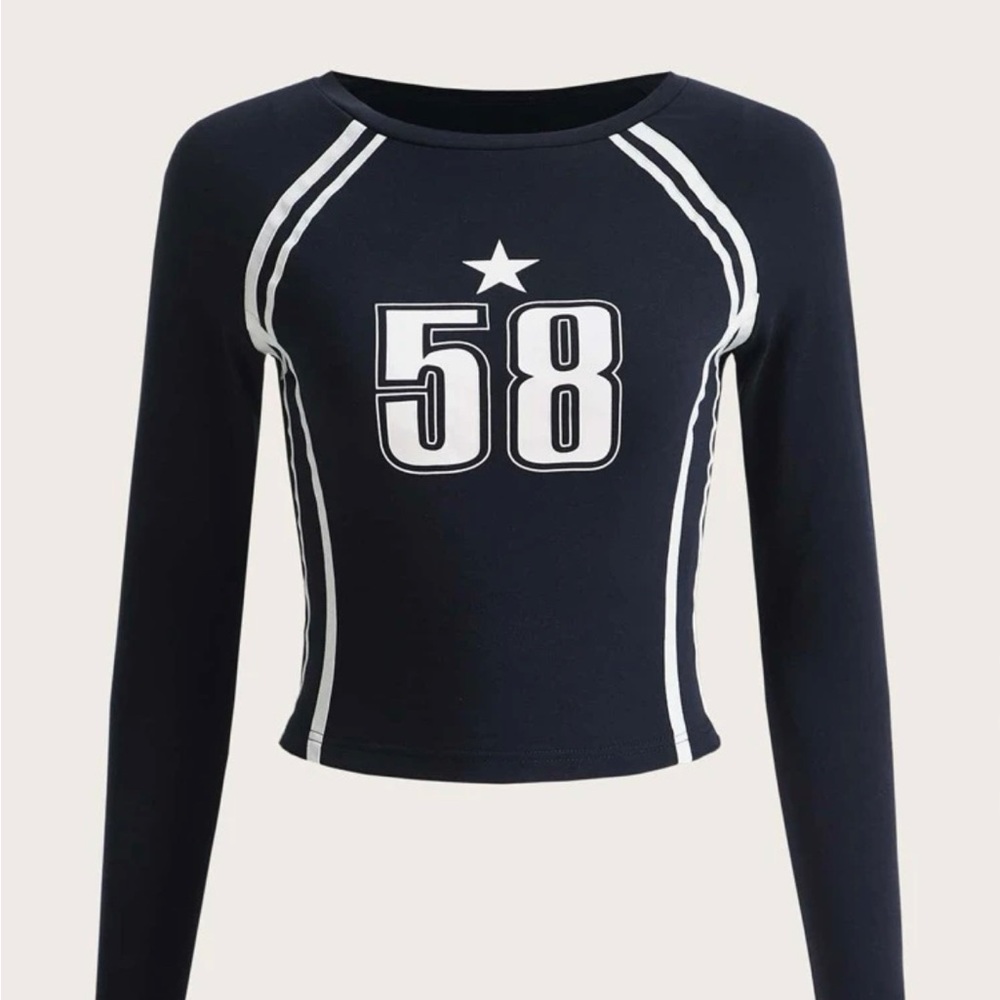 SHEIN EZwear Number Print Raglan Sleeve Crop Tee